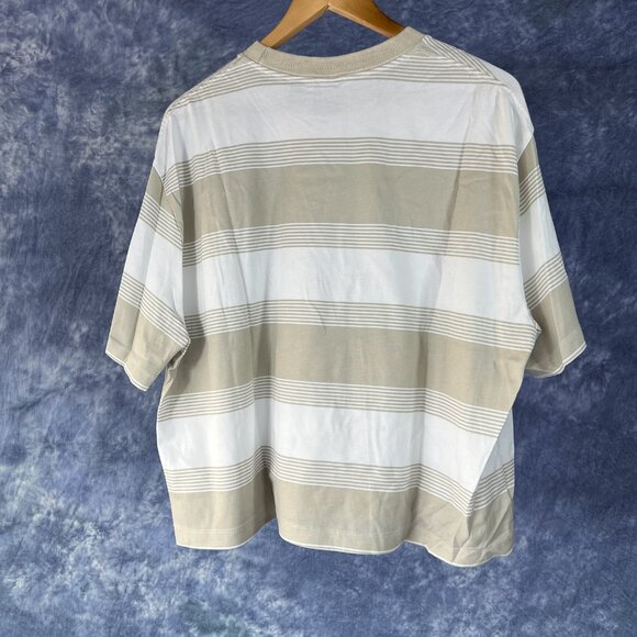 White and Tan Striped  Quicksilver Crop Tee Sz M/L - Picture 2 of 3